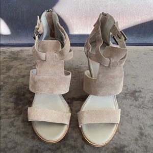 Hinge “Cora Block Heel” Suede Sandal